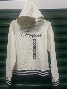 Champion White Hoodie with Navy Accents Size XL (14/16) New